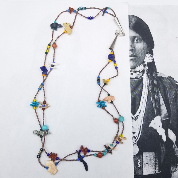 Vintage Jewelry - Vintage sterling Native American Fetish necklace